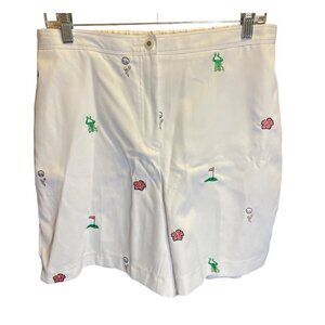 Vintage Coral Bay Golf Embroidered Stretch Waist Flat Front Shorts Sz 12P